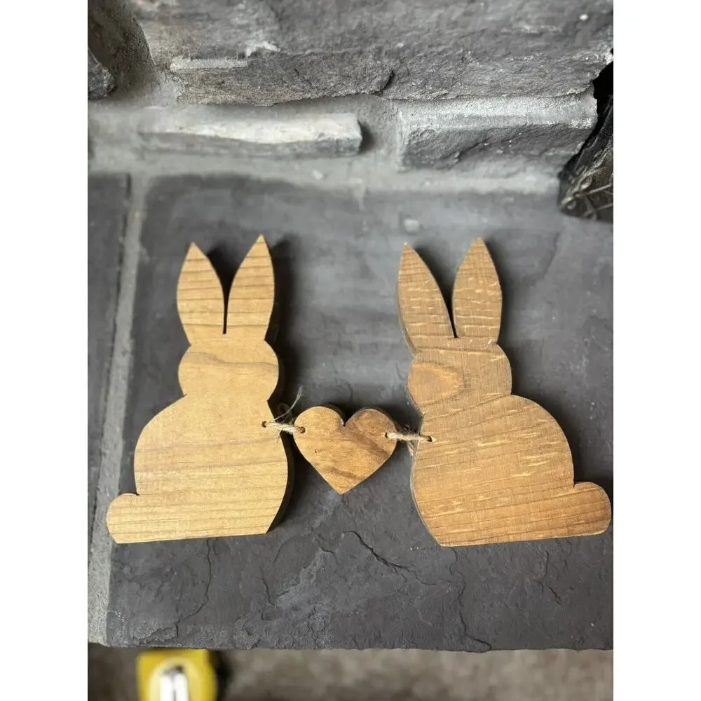 “Happy Easter” Bunny Figures Hand Painted Wood Cottagecore Vintage Cute